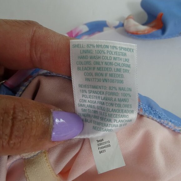 Kona Sol Blue Floral Tropical Print One Piece Swimsuit Women Size M Ruffle - Picture 7 of 12